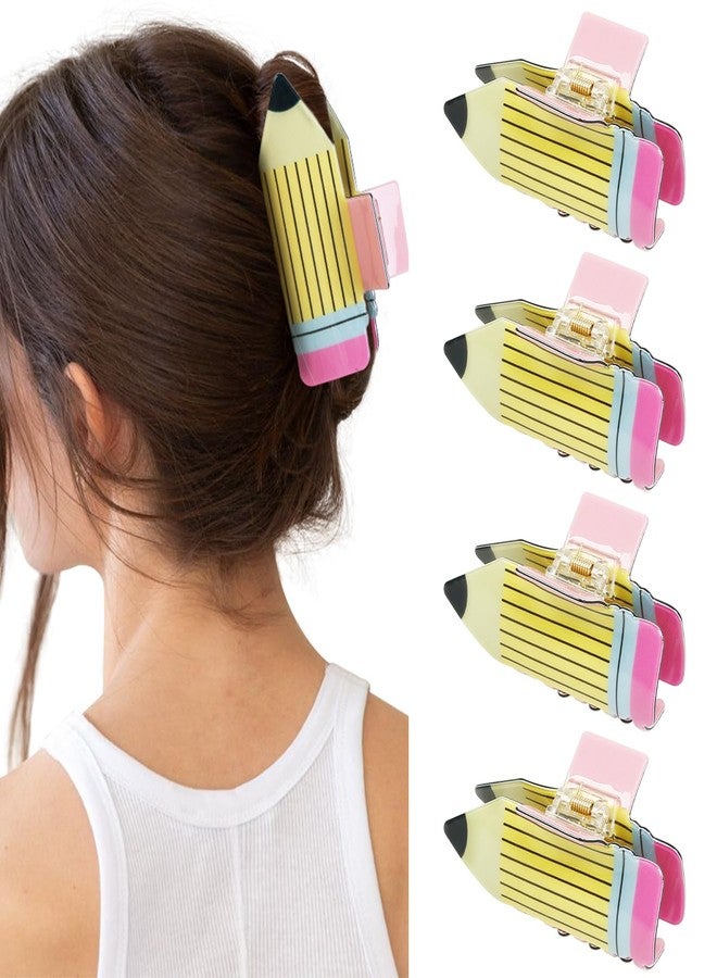 TEBIEKOY 4Pcs Pencil Hair Claw Clips - Funny Teacher Hair Clips Hair Jaw Barrettes for Women Cute Back to School Hair Accessories for Teachers Students Appreciation Gift,Style1 - Image 1